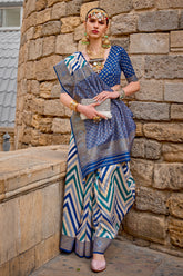 Blue shaded leheriya silk saree with aqua finish weaving saree | Silk Saree | Shaded leheriya style Saree